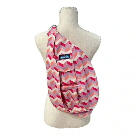 KAVU Sunset Chevron Pink Rope Sling Backpack Crossbody Bag - Picture 1 of 16